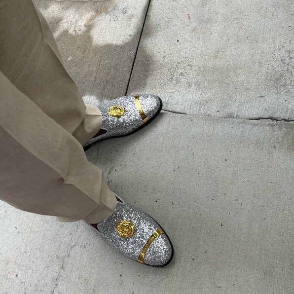 Elanroman sequin silver loafers Sz 42 (fit my husb a sz 12) Worn once. EUC - Picture 2 of 8